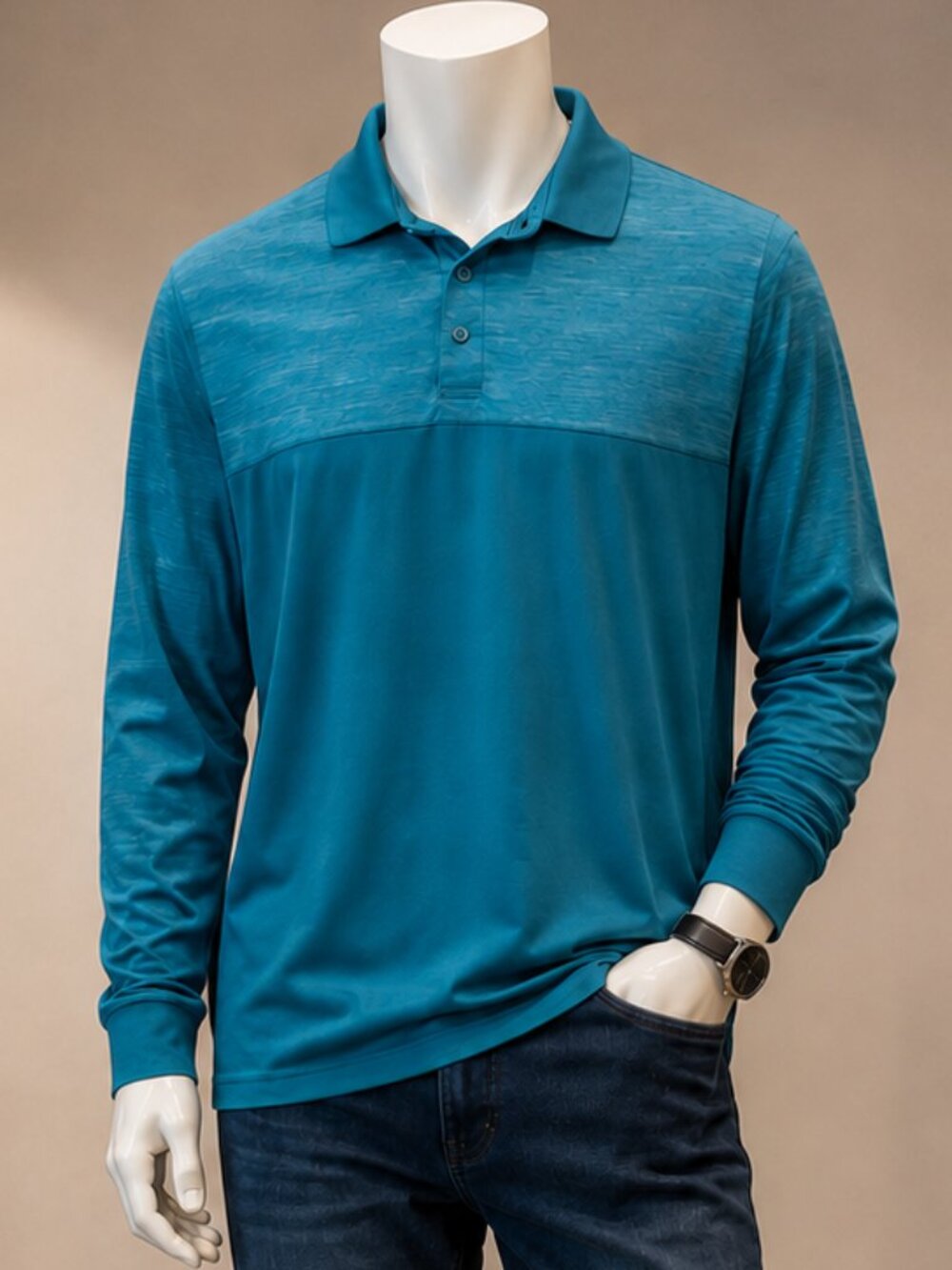 NWOT Three Sixty Six Men’s Teal Long-Sleeve Polo Shirt – Size L